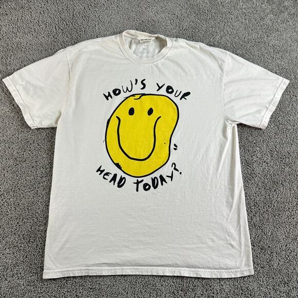 Comfortable Silence Shirt Mens XL Beige Hows Your Head Today Smiley Psychedelic - Picture 1 of 11
